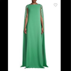 Oscar de la Renata embellished cape gown in sage